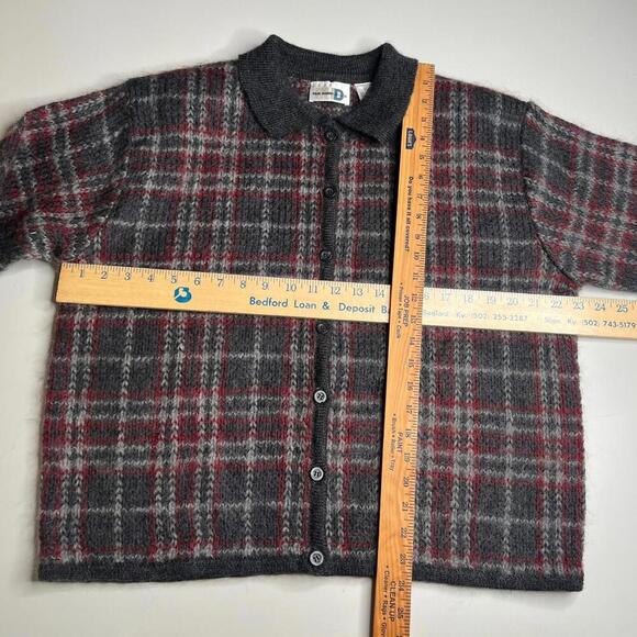 Vintage Paul Harris Design Mohair Blend Cardigan Sweater XL Plaid Gray Red 90s - Picture 3 of 7